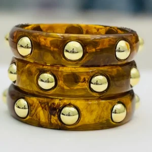 Chic - Acrylic Bangle W/Large Gold Stud - Tortoise